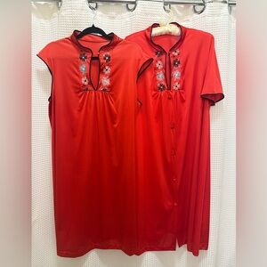 Vintage Red Embroidered Nightgown Set